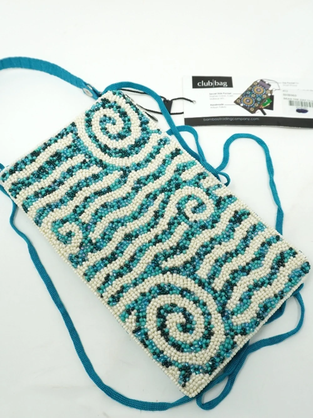 NEW Bamboo Trading Company Hand Beaded Crossbody Wristlet Purse